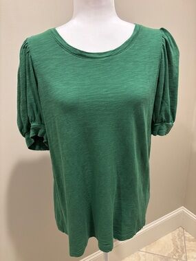 Chico's Emerald Green Puff-Sleeve Tee, slub tee